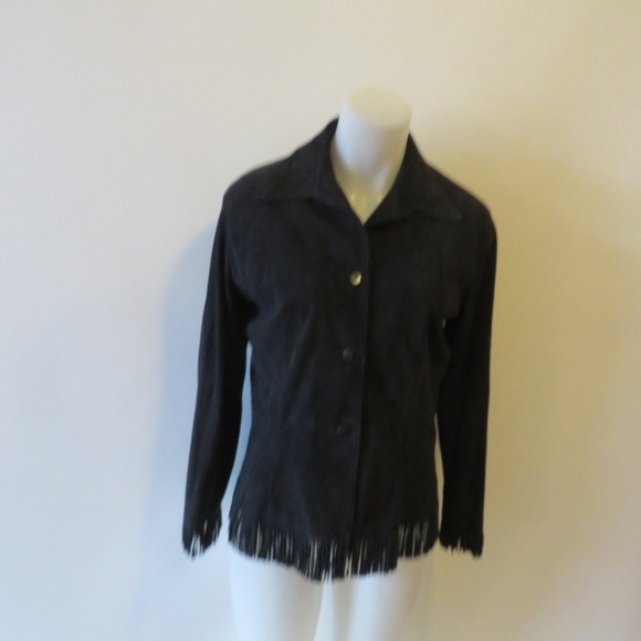 SHARI'S PLACE BLACK SUEDE FRINGED TOP SZ 8 * - Picture 5 of 8